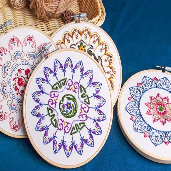 4 Mandala Embroidery Starter Kit with Instruction Plum Blossom Chrysanthemum Orchid Lotus Needlepoint Cross Stitch Kit with Embroidery Hoop Threads Needle Scissors for Beginners DIY Craft {5}