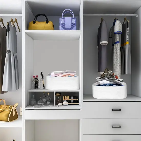 ORGMASTER Small Rope Basket 13" x 8.5" x 5.1", Woven Storage Baskets Closet Organizer Bins, Shelf Boxes for Organizing Home Office, Cat Dog Toy Box, Empty Gift Basket 2 Pack, White {4}