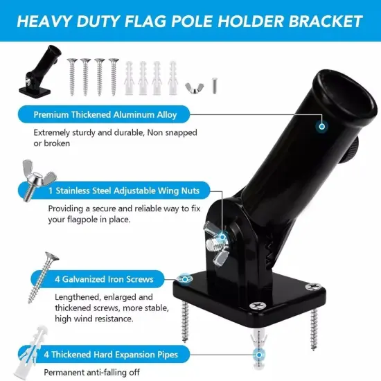 Flag Pole Holder for Outside,Multi-Position Aluminum Adjustable Bracket Mount Black {1}