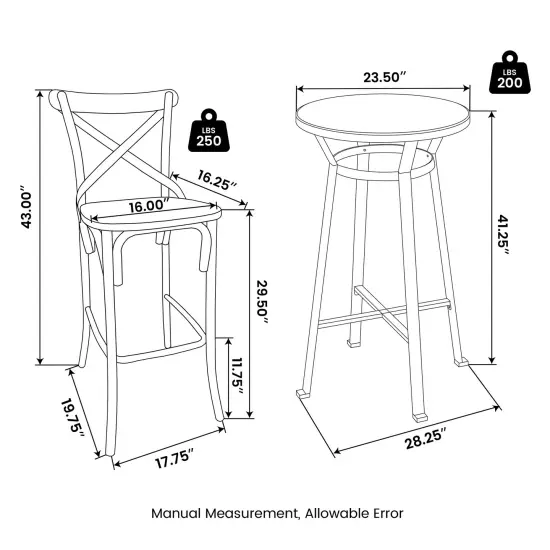 3 Piece Pub Table and Bar Chair Set - Steel Round Bar Table and Bar Chair Set Black {12}