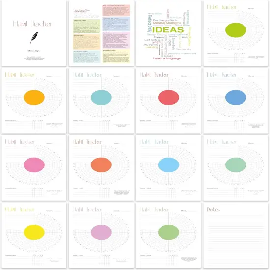 Habit Tracker Calendar (Undated 12 Month) with Silver Spiral Bound and Hanger, 7"x10" Habit Planner, Daily Weekly and Monthly Habit Tracker Journal, Habit Calendar, Colorful Layout. {3}