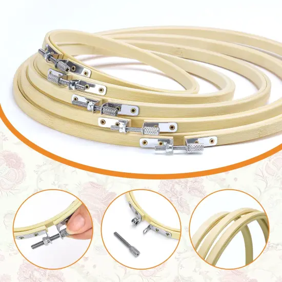 5 Pieces Embroidery Hoops 5 inch to 10 inch,Round Bamboo Adjustable Frame Circle Cross Stitch Hoop for Embroidery,Decoration and Art Craft Sewing {6}