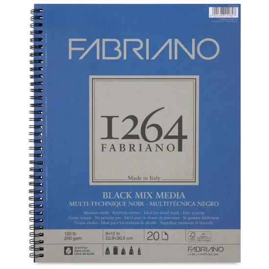 Fabriano 1264 Black Mixed Media Pad - 9" x 12", 120 lb, 20 Sheets {1}