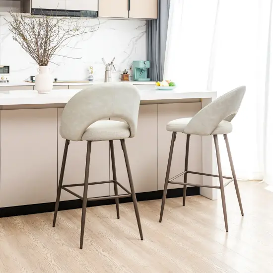 Set of 2 Fabric / Leatherette Bar Stool with Metal Brown Tapered Legs Light grey {3}