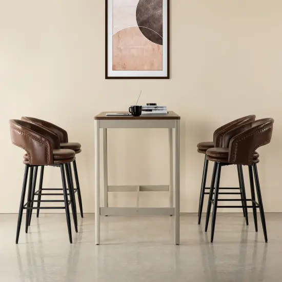 Set of 2/4 Mid-Century Modern 40.5"H Faux Leather Bar Stools with Nailhead Trim {4}