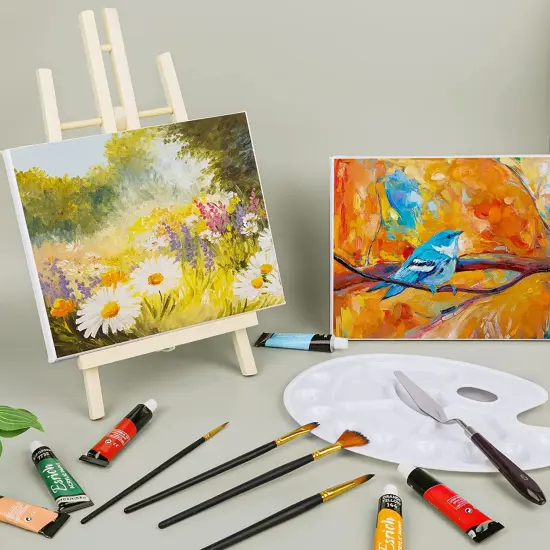 Wood Easels, Easel Stand for Painting Canvases, Art, and Crafts. (11.8 inch, 4 Pack), Tripod, Painting Party Easel, Kids Student Table School Desktop, Portable Canvas Photo Picture Sign Holder {2}