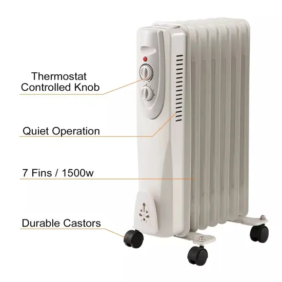 Portable Oil Filled Radiator Space Heater, 1500W, 7-Fin & 3 Heat Settings {1}