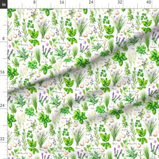 Various Fabrics by the Yard or Fat Quarter Cooking Ingredients Green Herbs Sage Garlic Rosemary Parsely Chives Oregano Basil Custom Printed Fabric by Spoonflower {1}