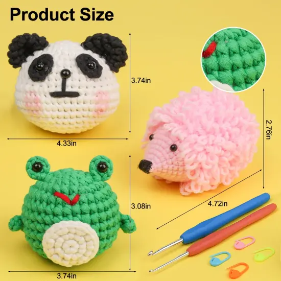 Crochet Kit for Beginners - Crochet Start Kit with Step-by-Step Video Tutorials - Learn to Crochet Kits for Adults and Kids - Panda, Frog, Hedgehog {3}