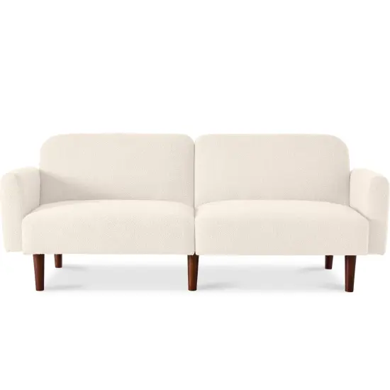 Best Choice Products Curved Convertible Futon, Boucle Fabric Split-Back Sleeper Bed Oatmeal {7}