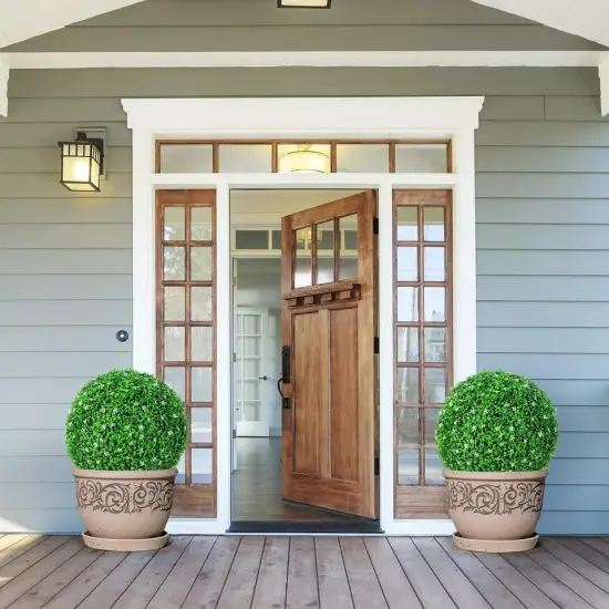 2 PCS Topiary Balls Artificial Plant Faux Boxwood with White Flowers for Wedding {4}