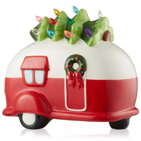 Pre-Lit Ceramic Christmas Vintage Camper Hand-Painted Tabletop Decor {3}
