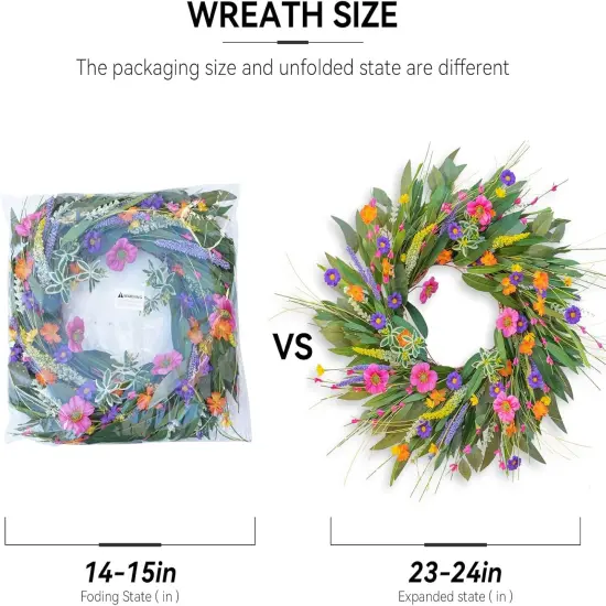 Spring Wreaths for Front Door 24 Inch Spring Wreath with Vibrant Flowers and Greenery {5}