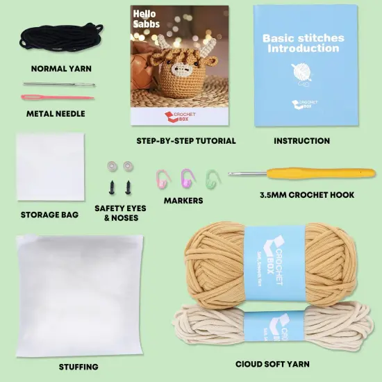 Crochet Kit for Beginners: Highland Cow Crochet Kit, Learn to Crochet, Include Easy Knitting Soft Yarn, Step-by-Step Video Tutorial, Hook, Holiday Birthday Gift for Adults and Kids(30%+ Yarn) {6}