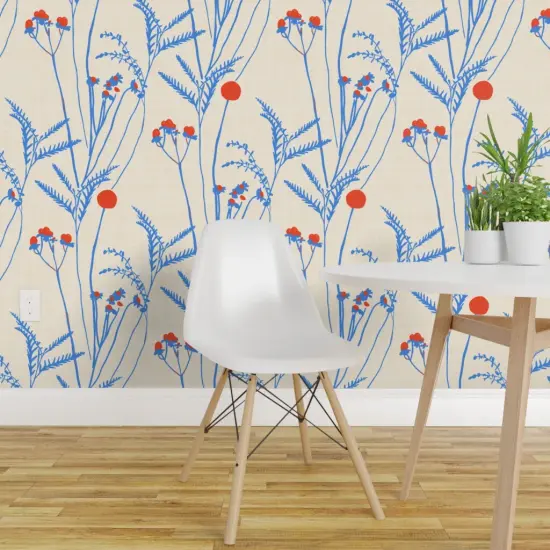 Peel & Stick Wallpaper 2FT Wide Elegant Boho Floral Americana Bohemian Xl Scale Red Cream Blue Refined Custom Removable Wallpaper by Spoonflower {1}
