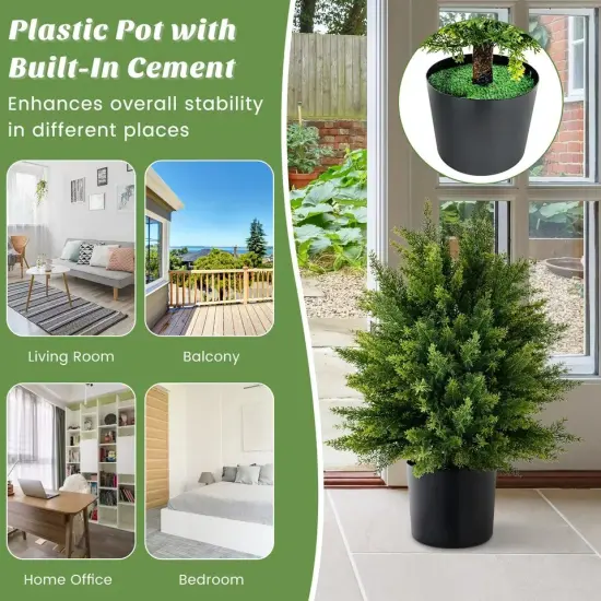 2-Pack Artificial Cedar Topiary Ball Tree 22" Faux Shrub Brush Potted Tree Set {2}