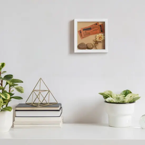 Small Shadow Box Frame 5 x 5 Shadowbox Display Case Wooden Picture Frame with Glass Wedding Memorabilia Medals Photos for Wall and Tabletop - White {5}