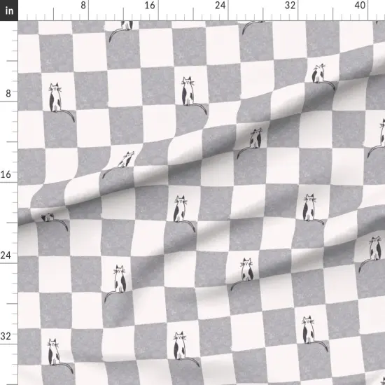 Various Fabrics by the Yard or Fat Quarter Checkered Cat Whimsical Kitty Weathered Gray Eggshell Fun Cute Happy Cheerful Modern Neutral Custom Printed Fabric by Spoonflower 17645640 {1}