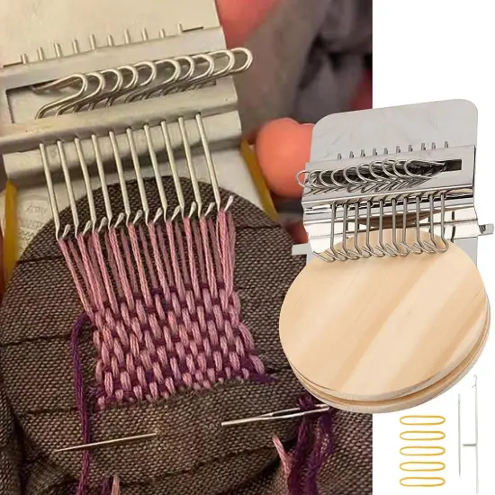 Small Loom Speedweve Type Weave Tool,darning Loom Quickly Mini Mending Convenient Darning Loom for Mending Jeans Socks Clothes Loom Machine Makes Beautiful Stitching Diy Weaving Arts (14 Hooks) {1}