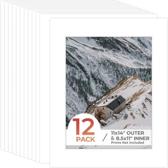 11x14 White Pre-Cut Picture Mats for 8.5x11 Photos, Prints, Artworks - White Core Bevel Cut 8x10.5 Openings Acid Free Frame Mattes 1.4Mm Thickness - Pack of 12 {2}