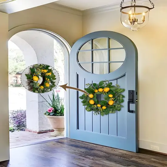18 inch Artificial Lemon Wreath for Front Door, Spring Door Wreath Faux Lemons Door Wreath with Berries and Green Leaves Small Wreath for Indoor Wall Window Wedding Farmhouse Lemon D&eacute;cor {5}