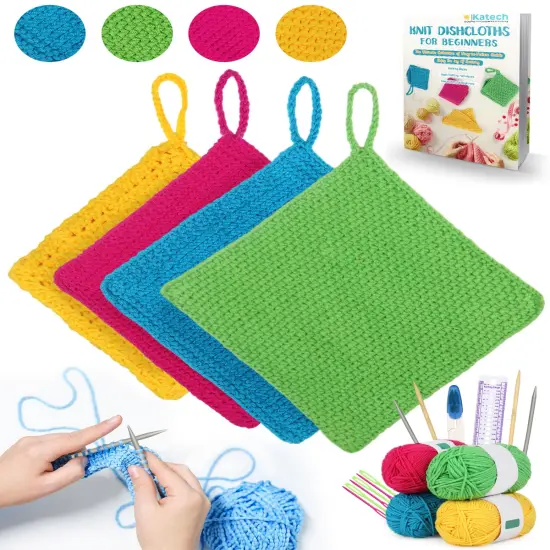 Katech Knitting Kit for Beginners - Learn to Knit Dishcloth - Adults & Kids Knitting Kit with Knitting Book, Needles, Yarn, Yarn Needle, Craft Kits Gift (Beginner to Expert) {1}
