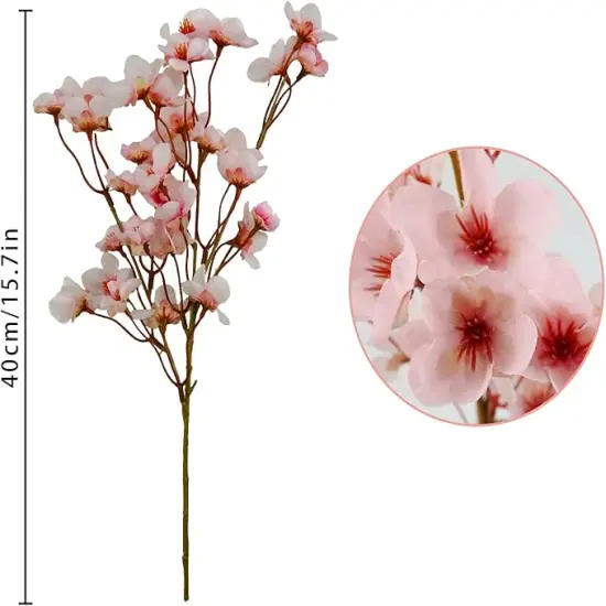 4Pcs Artificial Cherry Blossom Flower, Silk Peach Flowers Fake Plants Arrangement for DIY Garden Home Wedding Party Decor Pink {4}