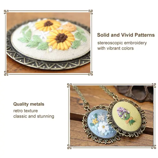 ZOCONE 4 Packs Embroidery Necklace Kit, Embroidery Pendant Kit Mini Cross Stitch Kit with Hoop, Necklace, Pendant, Stamped Pattern Cloth, Instructions, etc., Embroidery Kit for Adults {4}