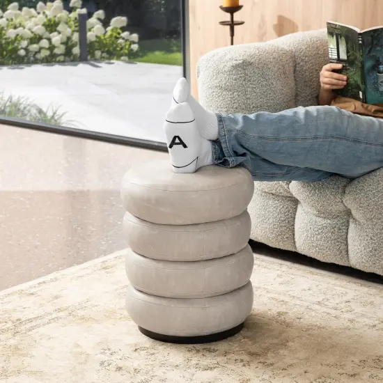 19.5"H Leather Upholstered Storage Ottoman or Accent Stool Gray {2}