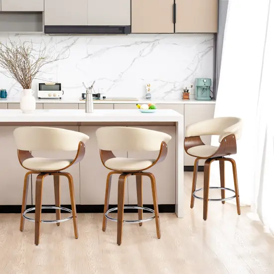 Set of 2/4 Mid-century Modern Leatherette Swivel Bar Stools/Counter Stools with Walnut Bentwood Frame {8}