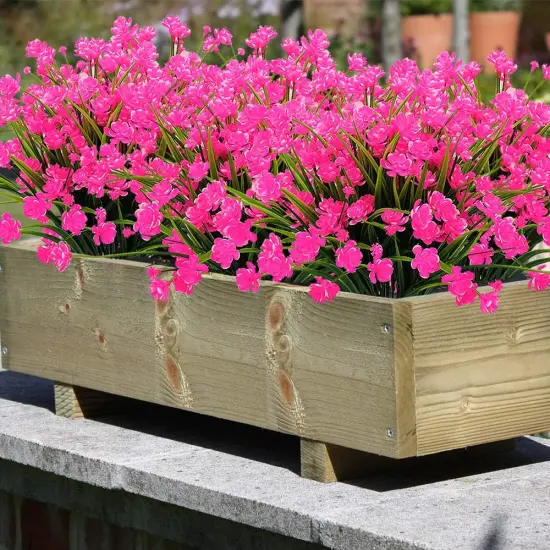 Artificial Flowers Outdoor UV Resistant Fake Plants Indoor Outside Hanging Planter Home Garden Decor, 10 Bundles (Pink) {6}
