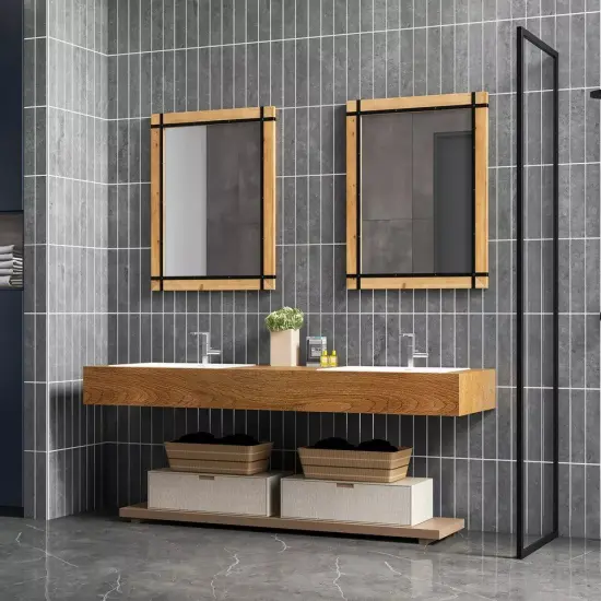 30" x 40" Wall Mounted Rectangular Mirror Wood Frame Farmhouse Decor for Bedroom {2}