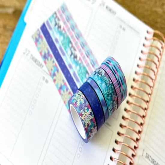 FOILED Silver Snowflakes Snowman Snowmen Snow Pink Purple Blue Washi Tape Set February 2025 - W126 {6}