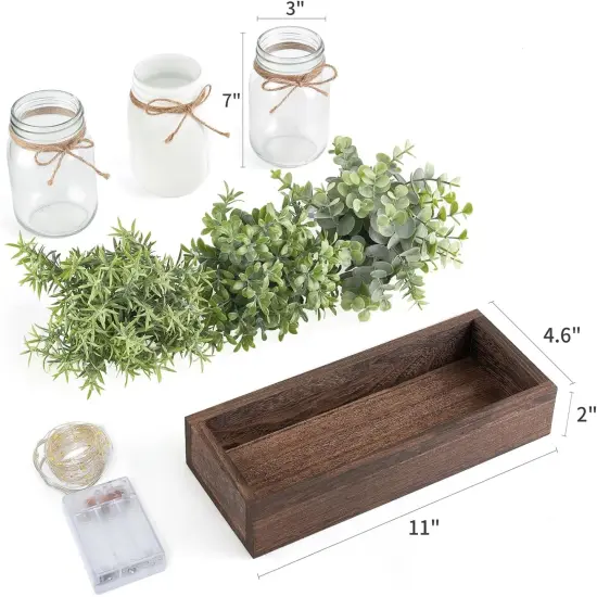 Mason Jar Table Centerpiece for Dining Room Farmhouse Decor with Wood Tray Winter Table Decor Spring Decoration for Living Room Bathroom {5}