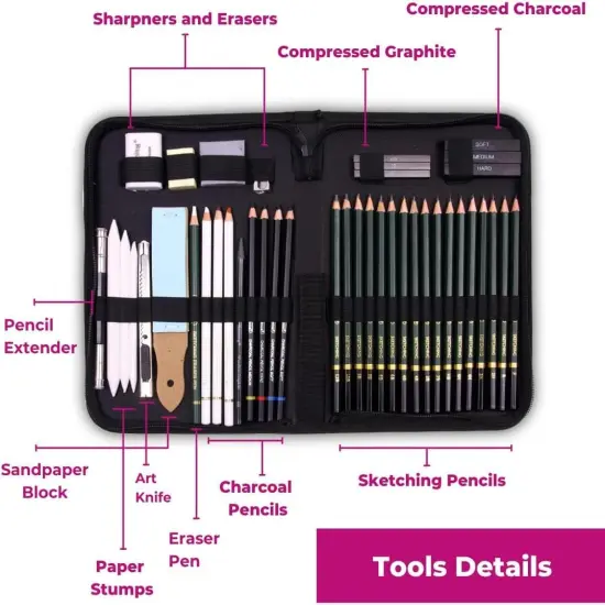 42 Pieces for Drawing Pencils Sketching Kit for Artists Potrait Professional Graphite Hb Drawing {2}