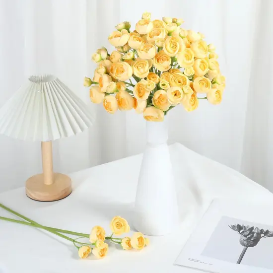 Yellow Artificial Flower Fake Yellow Peonies Silk Mini Ranunculus Flowers Yellow Spring Flowers Bouquet for Centerpieces Arrangements {5}
