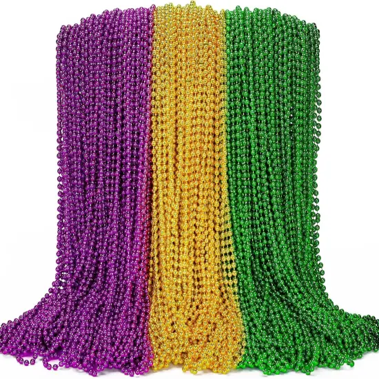 100PCS Mardi Gras Beads, Green Purple Gold Metallic Mardi Gras Beads Necklaces Accessories Bulk, Mardi Gras Carnival Beads Necklace Accessories for Parade Throws Party Decorations Supplies Favors {1}