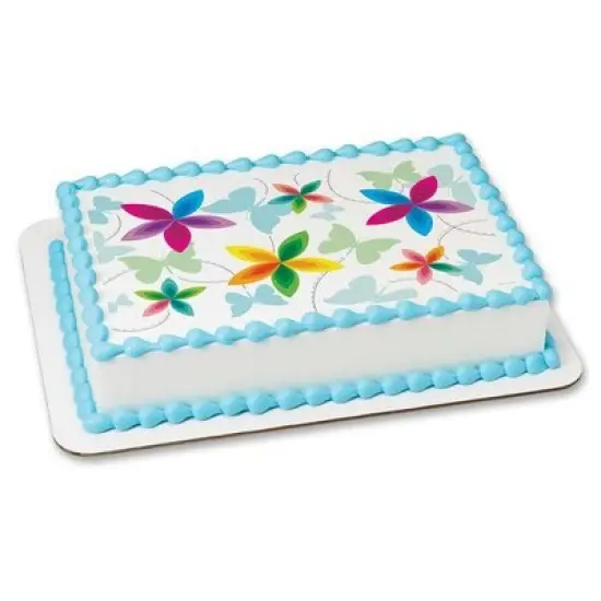 Flowers and Butterflies Edible Icing Image for 8 inch round cake {1}