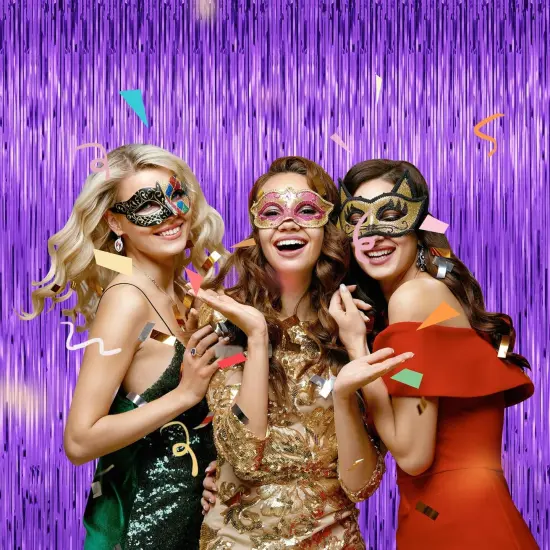 2 Pack Mardi Gras Backdrop Curtains, 3.28 FT x 7.05 FT Purple Tinsel Backdrop, Metallic Mardi Gras Backdrop Fringe Curtains Foil Streamer Backdrop, Mardi Gras Party Supplies Mardi Gras Decorations {5}