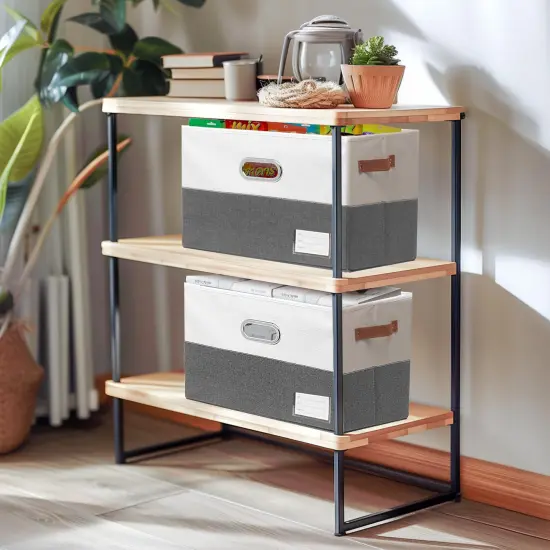 Open Foldable Fabric Storage Boxes, Collapsible Versatile Bins Baskets Cubes with Handles for Easy Organization in Closet, Living Room, and Bedroom (Grey & White, 2PCS/11.4*8.6*6.7in) {1}