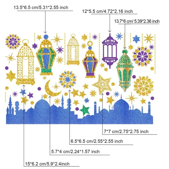 Ramadan Mubarak Window Clings Eid Mubarak Window Stickers Party Supplies Decorations Muslim Happiness Ramadan Eid al-Fitr Decor Kareem Cut-Out Decals {6}