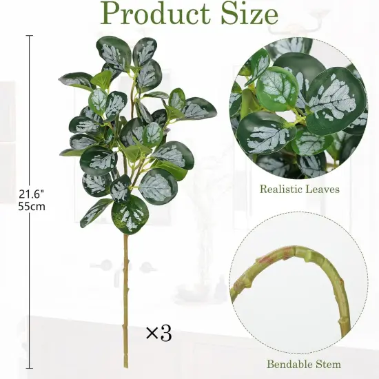 Fake Plants Branches Real Touch Faux Greenery Stems for Vase, Set of 3 Spring Summer Artificial Branches DIY Arrangements for Home Farmhouse Wedding Decor, White and Green Leaf {2}