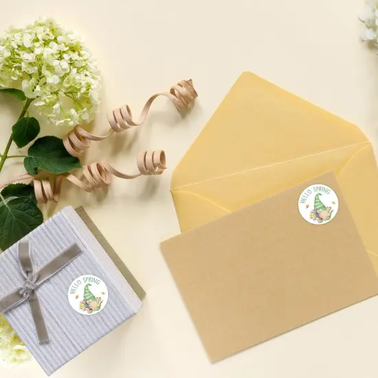 500PCS 1.5" Hello Spring Sticker for Small Business, Baking Packaging, Gift Cards, Envelopes Seals, Party Supplies(Gnome) {4}