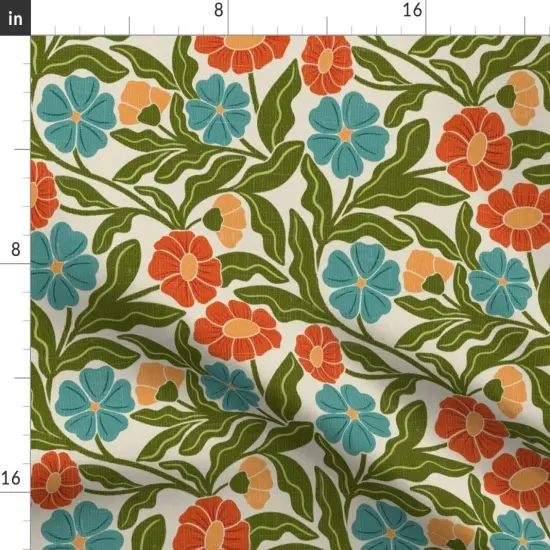 Various Fabrics by the Yard or Fat Quarter Retro Bohemian Botanical Trailing Vine Muted Green Blue Orange Flowers Custom Printed Fabric by Spoonflower {2}