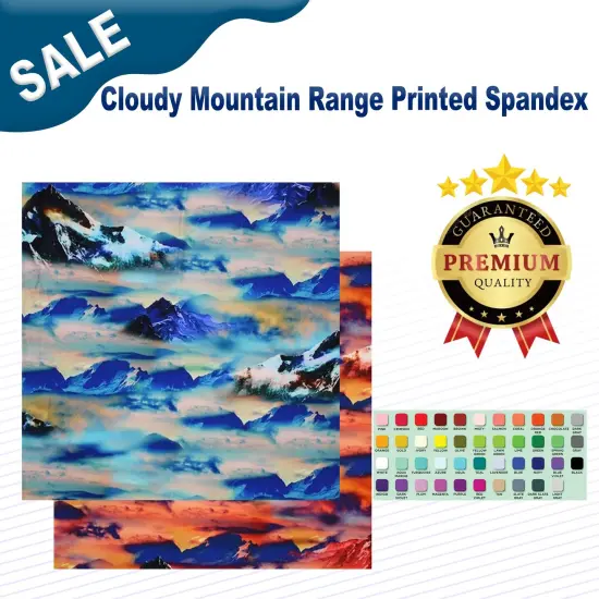 Cloudy Mountain Range Printed Spandex Fabric {2}