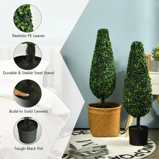 Costway 2 Pack 3' Artificial Tower Topiary Tree UV Resistant Indoor Outdoor {2}