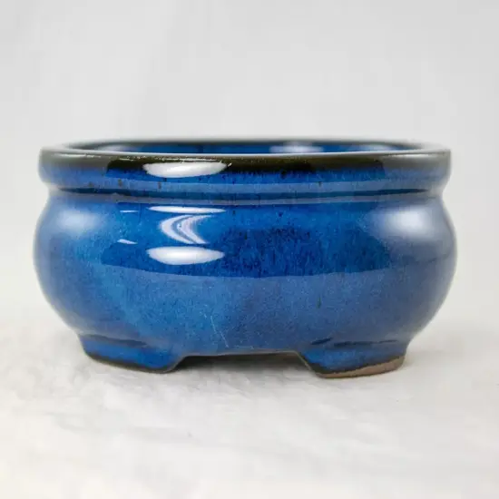 Oval Mame Shohin Bonsai / Succulent Pot + Mesh 6"x 5"x 2" - Blue Stain Glazed {5}