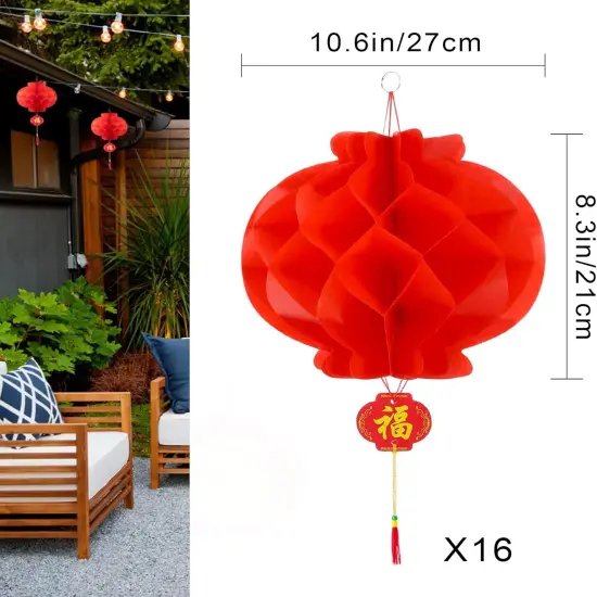 16 Pieces Lunar Chinese Round Hanging Red Paper Lanterns Decorations for 2025 New Year Spring Festival Party Decor - Wedding and Restaurant {2}