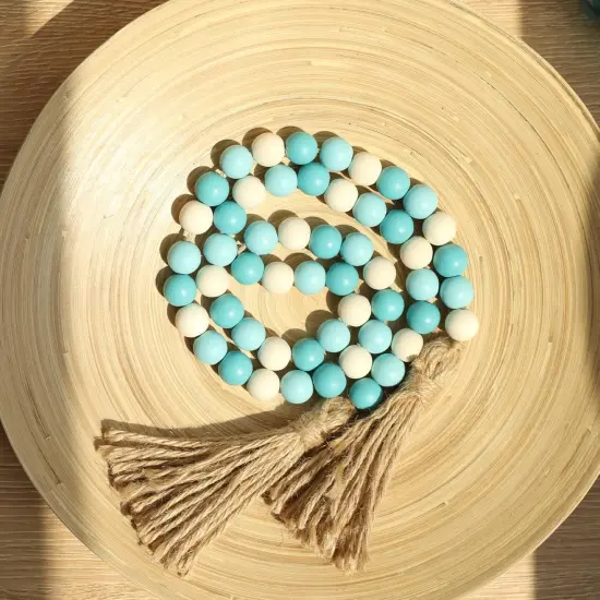 Wood Bead Garland,39in Farmhouse Beads with Tassels Boho Beads for Tiered Tray Decorative Beads Home Decor {4}