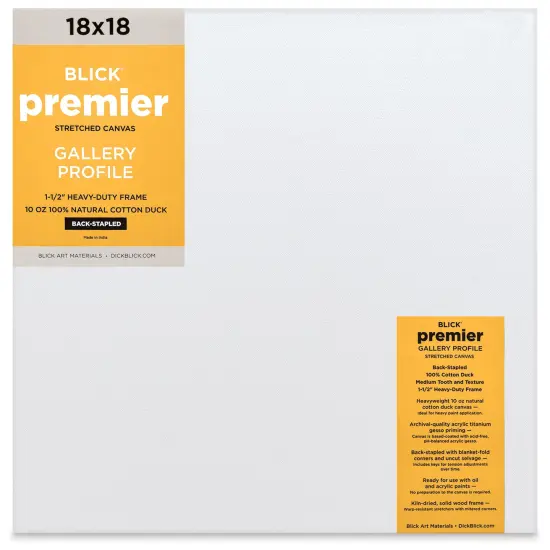 Blick Premier Stretched Cotton Canvas - Gallery Profile, Back-Stapled, 18" x18" {1}